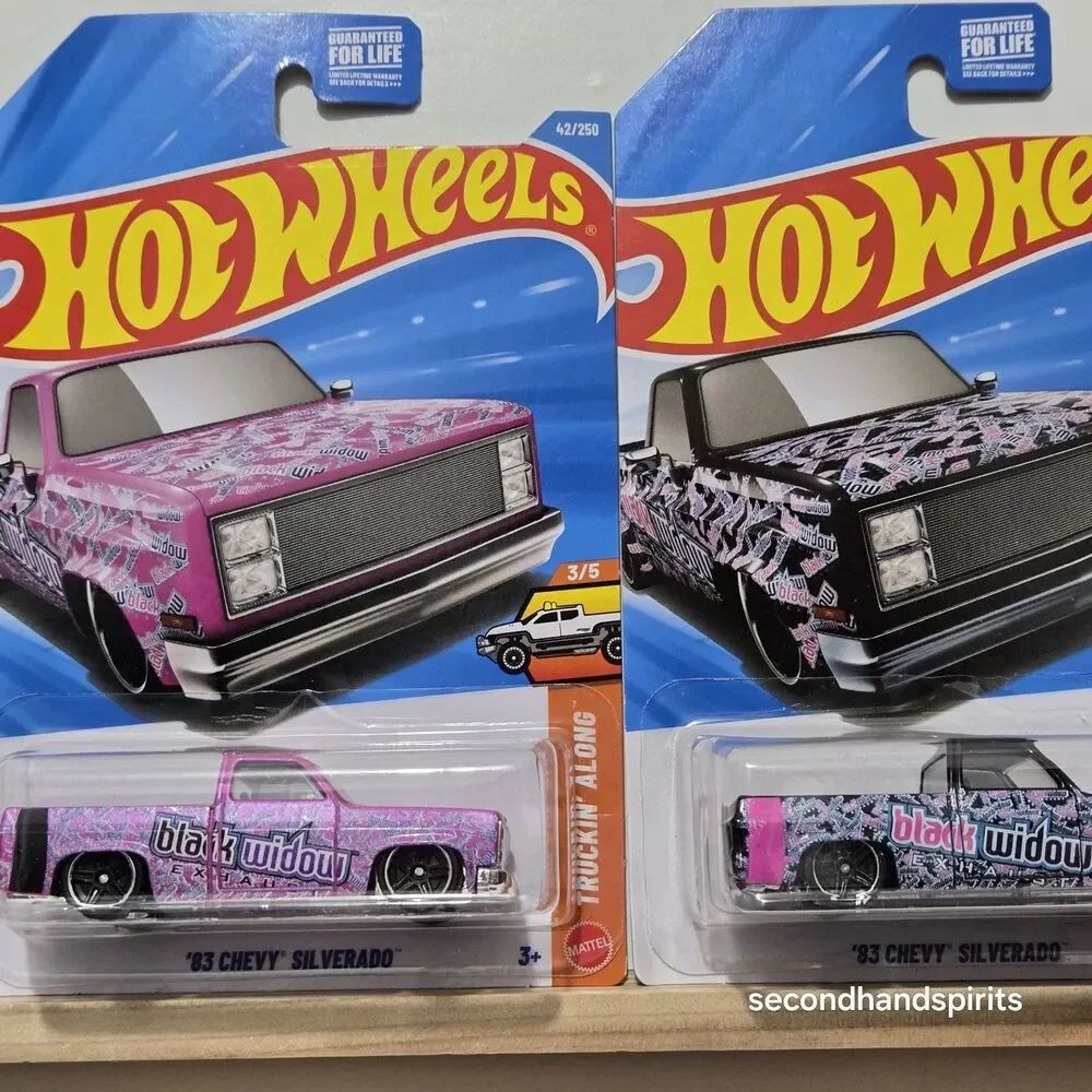Lot of 2 Hot Wheels ‘83 Chevy Silverado Black Widow  Black and Pink NEW